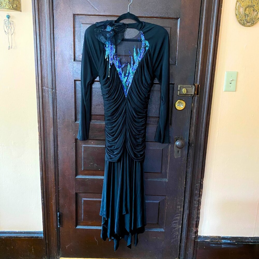 Vintage Casadei 1980s Black Beaded Gown Sz 12